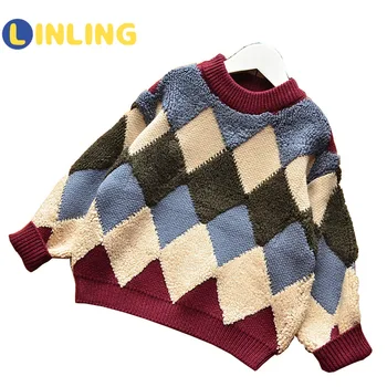 LINLING New Kids kolorowy sweter sweter moda jesień ромбовидная kratka dziewczyna sweter ładny brytyjski styl P336