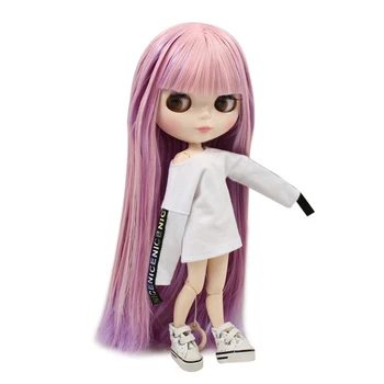 Lodowa lalka DBS Blyth wspólne ciało biała skóra BL6122/2137 różowe i fioletowe włosy z grzywką 30 cm 1/6, prezent dla dziewczyny