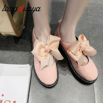 Lolita buty łuk czerwony czarny różowy buty dziewczyna japońska szkolna buty student jednolite stroje buty mieszkania buty kobiety zapatos de mujer