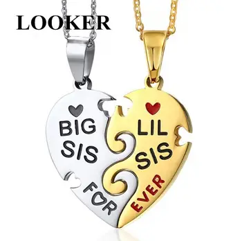 LOOKER Forever Love BIG Sister naszyjnik zestaw dla najlepszego przyjaciela prezent serce para Naszyjnik dla kobiet damskie biżuteria parzyste zawieszenia
