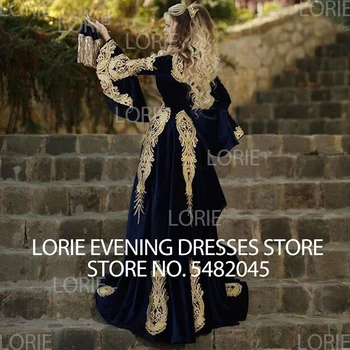 Lori Marokańska kaftan sukienka 3 szt. usunąć spódnice aplikacje złoto koronki z długim rękawem Syrenka aksamit Prom sukienki gwiazd