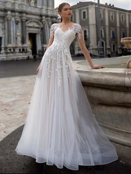 Lori szampana koronki suknie ślubne z długim rękawem 2020 O-neck suknia ślubna Boho Księżniczka suknie wieczorowe Darmowa wysyłka