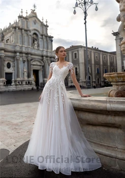 Lori szampana koronki suknie ślubne z długim rękawem 2020 O-neck suknia ślubna Boho Księżniczka suknie wieczorowe Darmowa wysyłka