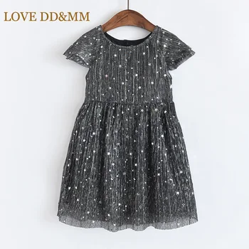 LOVE DD&MM Girls Dresses 2020 Spring New Children ' s Clothing Girls Sweet Flying Sleeves Stars Mesh wokół szyi sukienka księżniczki