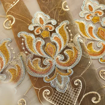 Luksusowa willa haft zasłony firany salon europejskie brązowe zasłony firany geometryczna przezroczysta zasłona zasłony okienne X-M041#WS