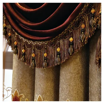 Luksusowa willa haft zasłony firany salon europejskie brązowe zasłony firany geometryczna przezroczysta zasłona zasłony okienne X-M041#WS