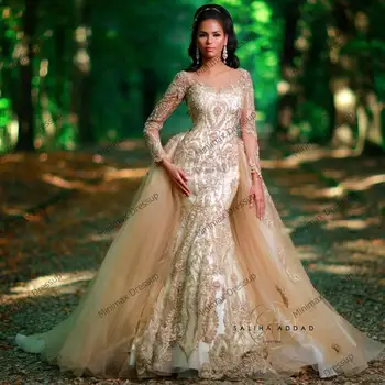 Luksusowe Arabskie Suknie Ślubne Syrena Forma Z Góry Spódnicy Kobiety Muzułmańskie Suknie Ślubne Maroko Islamskiego Suknia Ślubna