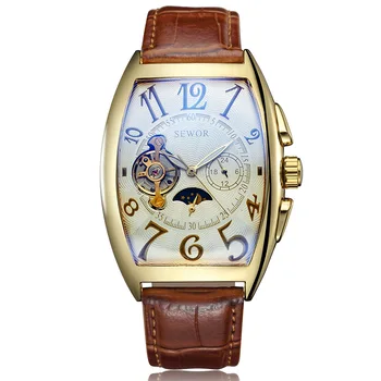 Luksusowe automatyczne zegarki męskie faza Księżyca szkielet retro автоподзавод zegarek męski złoty obudowa zegarki męskie skórzane zegarek relogio