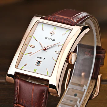 Luksusowe męskie kwadratowe zegarki najlepsze marki WWOOR Biznes Sport zegarek kwarcowy mężczyzna skóra wodoodporna data zegarek Relogio Masculino