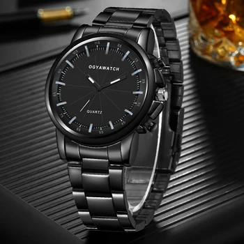 Luksusowe nowe biznesowe moda zegarki męskie kwarcowy Relogio Masculino zegarek czarne wszystkie stalowe zegarki Erkek Kol Saati wysokiej jakości