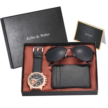 Luksusowe różowe złote męskie zegarki skórzany uchwyt karty kredytowej portfel modne okulary zestawy dla mężczyzn wyjątkowy prezent dla chłopaka, męża