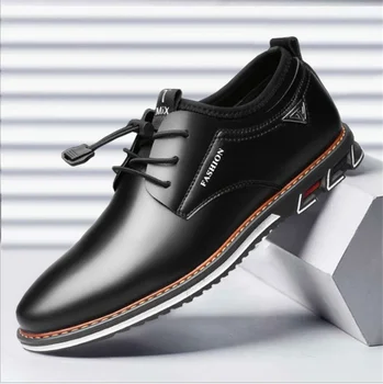 Luksusowe skórzane buty z ostrym czubkiem męskie klapki Biznesowa formalna odzież Oxford tkanina kolor ślubny biuro Męskie buty na płaskiej podeszwie mężczyźni