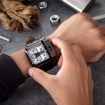 Luksusowej marki OULM Sport męski zegarek Relogio Masculino duży Kwadratowy Rozmiar zegarki Męskie kwarcowy zegarek szerokie zegar z imitacji skóry
