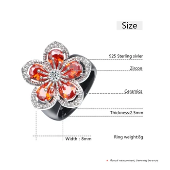 Luksusowy Duży Kwiat Ceramiczne Pierścienie Dla Kobiet Genialny Czerwony Różowy Rhinestone Przesada Osobowości Moda Ślubna Biżuteria Prezent