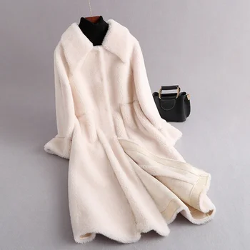 Luksusowy naturalny wełniany płaszcz zimowa damska, wyrobów futrzarskich, kurtki płaszcz LF9048