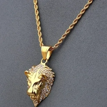 Lwia głowa złota naszyjnik hip-hop street wisiorek biżuteria 60 cm obwodu