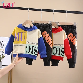 LZH 2020 jesień zima nowe dzieci List do druku kostium dla dzieci chłopcy dziewczęta kontrast szwy sweter z długim rękawem, 2 szt. garnitury Garnitury