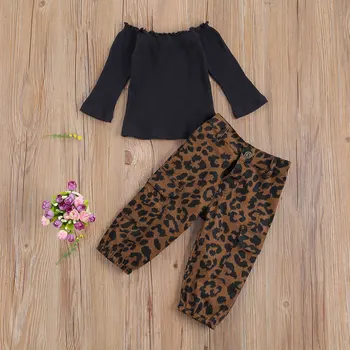Ma&Baby 1-6Y jesień wiosna odzież Dziecięca dla dziewczynek zestaw maluch maluch falbany z ramienia bluzki codzienne Леопардовые spodnie stroje