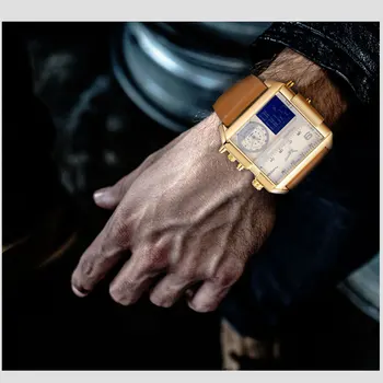 Marka BOAMIGO Sport Fashion Watch Men Multiple Time Zone Big Luxury Chronograph Watch skórzane kwadratowy zegarek kwarcowy męskie zegarki
