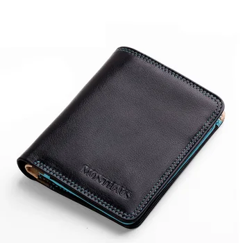 Marka portfel 2020 MONTHAUS skórzany portfel męski krótki projekt pierwszą warstwę skóry wołowej portfel poziome wzór unisex torba