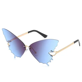 Marzycielski odcienie motyle dla kobiet cieniowane okulary dla kobiet Kocie oko 90-tych popularne bez oprawy skrzydło okulary Cool Oculos UV400