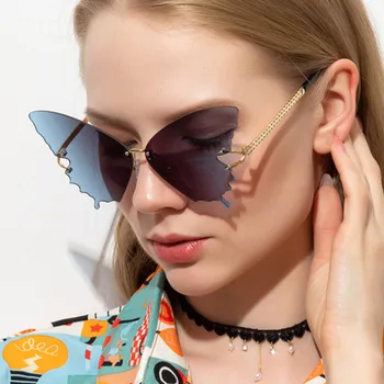 Marzycielski odcienie motyle dla kobiet cieniowane okulary dla kobiet Kocie oko 90-tych popularne bez oprawy skrzydło okulary Cool Oculos UV400
