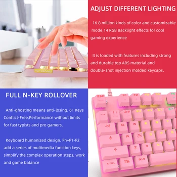 Mechaniczna klawiatura do gier z podświetleniem i przewodowy USB 87 klawiszy klawiatury z czerwono-niebieskimi manetki, dla Windows PC laptop gra Motospeed