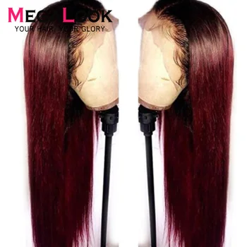 Megalook 1B/99j Lace Front Human Hair Wigs ombre Lace Front Wig kolorowe peruki z ludzkich włosów bezpośrednie Remy Lace Frontal Wig 13X4