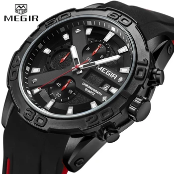 MEGIR męskie zegarki analogowe Kwarcowy zegarek wodoodporny sportowy chronograf silikonowe wojskowe zegarki męskie auto data Relogio Masculino