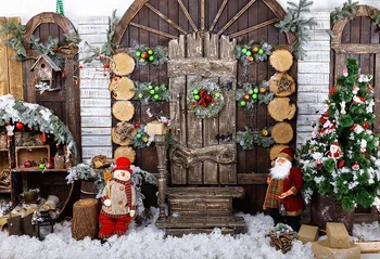 Mehofond Wesołych Świąt Bożego Narodzenia Tło Zdjęcia Zima Śnieg Zabytkowe Drewniane Drzwi Choinka Tło Фотофон Studio Fotograficzne