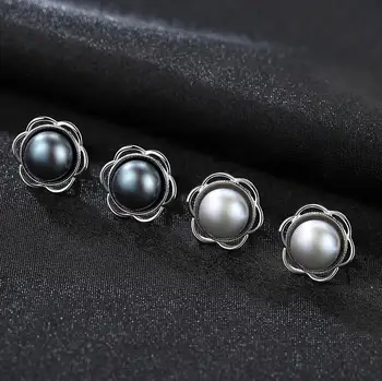 [MeiBaPJ] naturalne perły kwiat kolczyki prawdziwe srebro próby 925 modne kolczyki dla kobiet SY