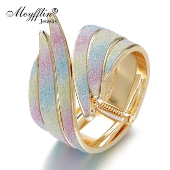 Meyfflin niepowtarzalny design, metalowe mankietów bransoletki i bransoletki dla kobiet biżuteria moda Złoty kolor pióra szerokość Urok bransoleta Bijoux