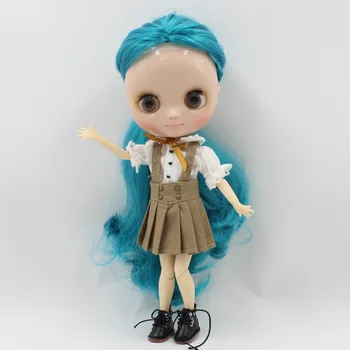 Middie Blyth doll puff sleeve shirt with strap skirt suit for 20cm middle lalki BJD