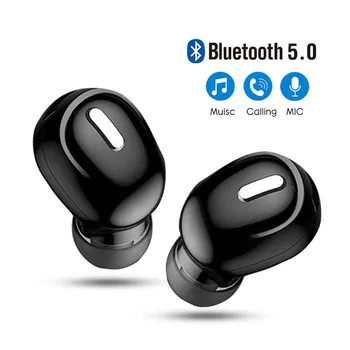 Mini Bluetooth 5.0 douszne słuchawki HiFi bezprzewodowy zestaw słuchawkowy z mikrofonem sportowe słuchawki głośnomówiący dźwięk stereo słuchawki dla wszystkich telefonów