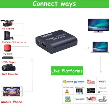 Mini Capture Video HDMI New Coming Video card HD video capture card dla PS4 Game DVD HD Camera Recording Live Streaming Loop Out