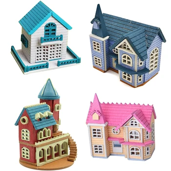 Mini-dom domek drewniany akcesoria dla lalek rzemieślnicza budowa zebrać zabawki DIY rzemiosła meble zestaw
