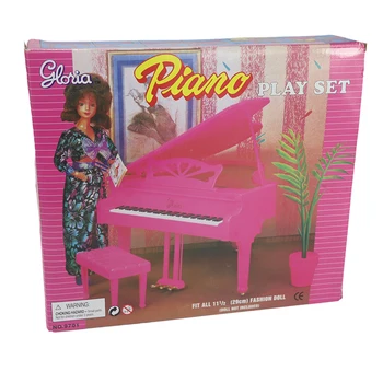 Mini pianino gry zabawki plastikowe DIY zabawki dla dzieci, meble stołek zielony roślin dla Barbie Doll house akcesoria dziewczyny, zabawki