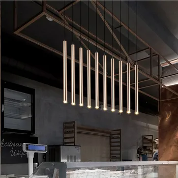 Mini prosty, nowoczesny led restauracja bar długa rurka led lampa wisząca czarny/biały/złoty stół przedni przewód konstrukcji reflektora