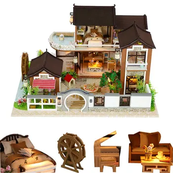 Miniaturowy domek dla Lalek drewniany zestaw duży meble diy domek dla lalek ogród dzieci, domki dla lalek zabawki bebek evi oyuncaklari prezenty na Urodziny