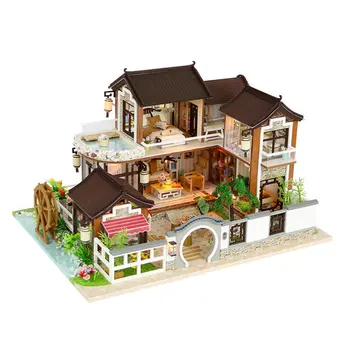 Miniaturowy domek dla Lalek drewniany zestaw duży meble diy domek dla lalek ogród dzieci, domki dla lalek zabawki bebek evi oyuncaklari prezenty na Urodziny