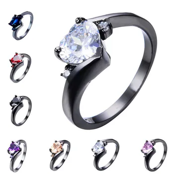Minimalistyczny kobiet małe serce pierścień Kryształ 14KT czarne złoto pierścionki zaręczynowe dla kobiet obietnica czarny fioletowy czerwony pierścionek zaręczynowy