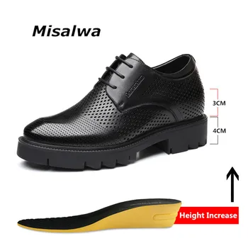 Misalwa Hollow Summer / Winter Platform High Heel 4/7/9 CM Height Growth Formal Men Derby Shoe Leather Man Dress Shoes winda