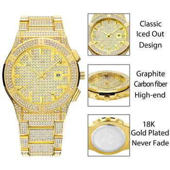 Missfox Role Watch Men Luxury Brand Gold męskie zegarki zegarek z włókna węglowego kalendarz Iced Out klasyczny zegarek kwarcowy zegarek zegarki męskie