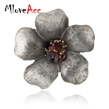 MloveAcc antyczny wzór broszka sprzedaż Hurtowa wielokolorowy Kamienny kwiat broszki szpilki szalik klip moda sweter akcesoria dla kobiet
