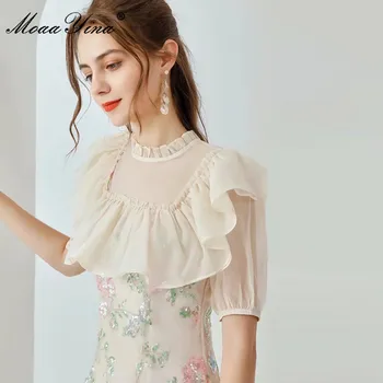 MoaaYina Fashion Designer dress letni kobieca sukienka z krótkim rękawem koronki kwiaty cekiny netto sukienki