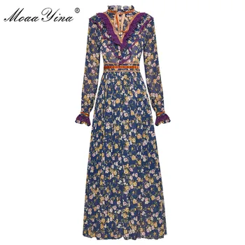 MoaaYina moda lądowisko sukienka wiosna lato kobieca sukienka z długim rękawem koronki kwiatowy print wakacje eleganckie sukienki