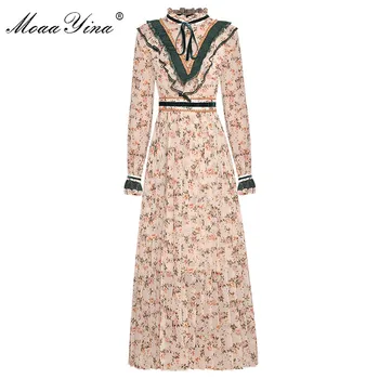 MoaaYina moda lądowisko sukienka wiosna lato kobieca sukienka z długim rękawem koronki kwiatowy print wakacje eleganckie sukienki