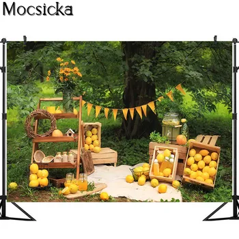 Mocsicka Spring Outdoor Lemon Cake Stand Smash Photography Tła Children First Birthday Photo Props Studio Booth Background