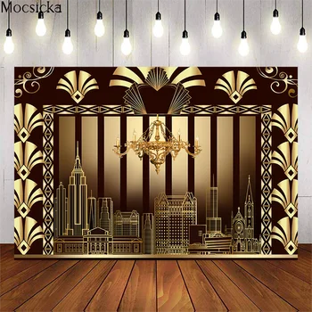 MOCSICKA The Great Gatsby Photography Tła Golden Building Gatsby Banner Birthday Party Decoration Photography Background