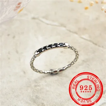 Moda biżuteria 925 srebro pierścionek czarny Cyrkon styl retro panie partia ślub prezent na urodziny srebrny pierścień